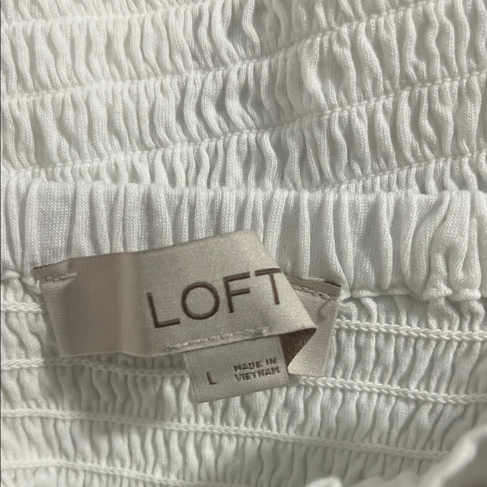 LOFT Womens White Smocked Puff Sleeve Crop Top Large - Picture 6 of 7